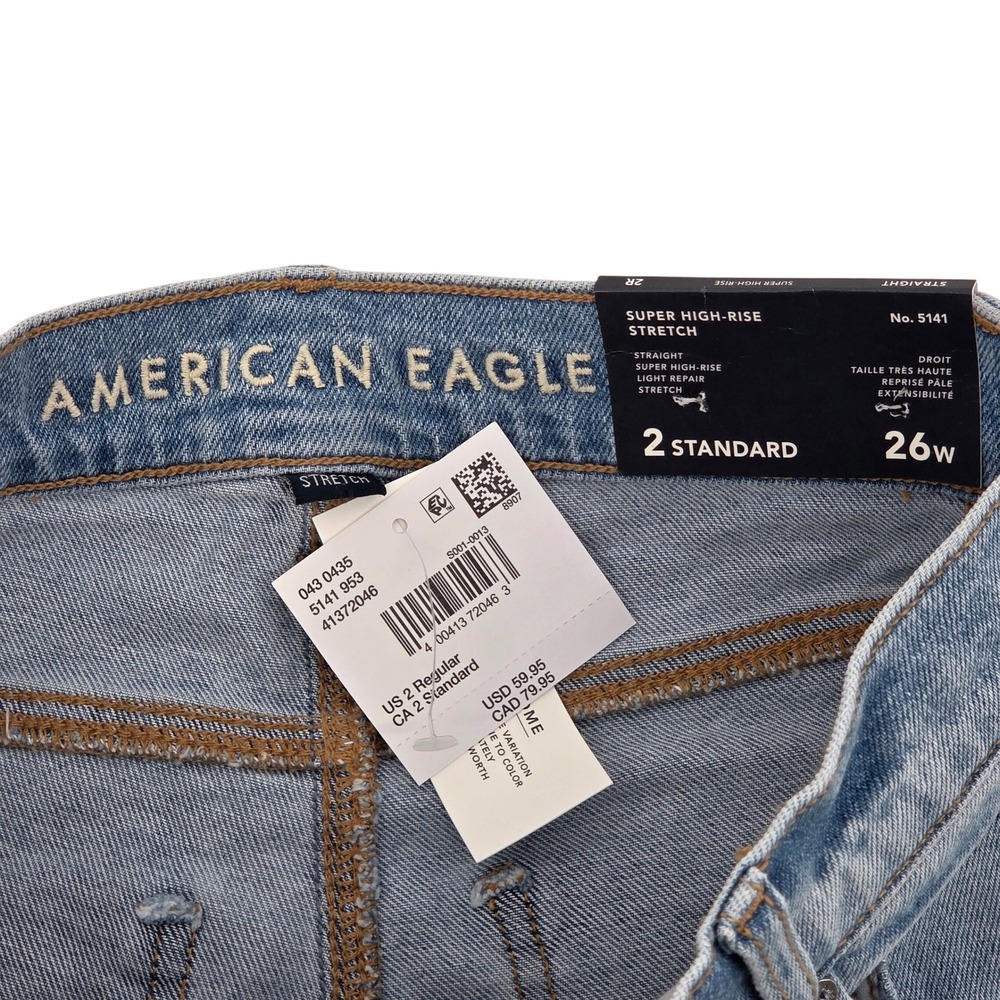 American Eagle Straight Jeans 26 Light Blue Super High Rise Stretch - Picture 4 of 8